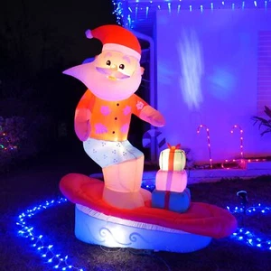 6 piedi Babbo Natale Surf LED gonfiabile Natale soffiato longboard costiero NUOVO - Foto 1 di 5