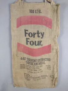 Vintage Central Soya Forty Four Futter Sackleinen Beutel Fort Wayne Indiana Sojabohnensack - Bild 1 von 11