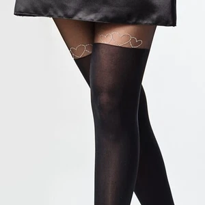 Panna 'HEART' original fashionable tights stockings imitation hearts 60 D Black - Picture 1 of 8