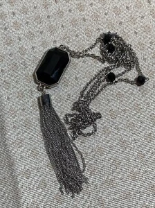 Vintage schwarze silberfarbene lange Kette Fransen Halskette - Bild 1 von 4