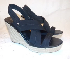 Simply Vera Wang Black Fabric Platform Wedge Peep/Toe Sandals Shoe Sz 8.5 M - Picture 1 of 3
