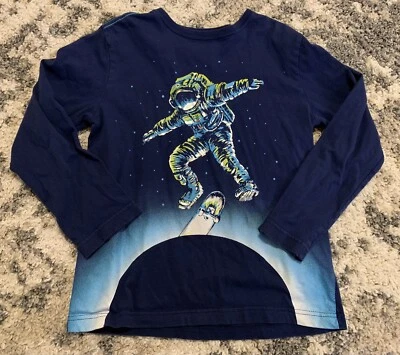 Crazy 8 Top Tee Boys Size L (10-12) Navy Blue Astronaut Space Cotton Kids - Image 1 of 4