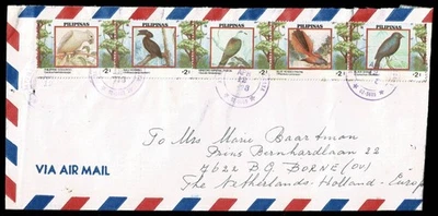 FILIPINAS Cubierta Filatélica a Holanda Tira de 5 sellos de aves adjuntos SG79 Foto 1 de 2