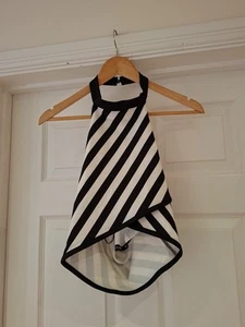 ZUIKI Top Black & White Striped Cropped Length Halterneck UK Size Medium - Picture 1 of 5