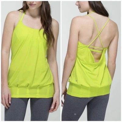 Lululemon Flow and Go Yoga Tank Top Size 8 Neon Green Strappy Bubble Hem - Image 1 of 4