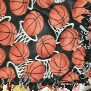 BASKETBALL ON PLAID Print Handmade Tie Blanket Oversize Fleece Throw 52"X 60"  - Picture 1 of 8
