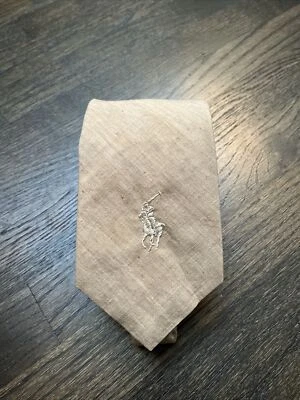 Vtg Polo Ralph Lauren Men’s Tie, Ecru 100% Raw Cotton, B.Altman Embroidered Pony - Image 1 of 4
