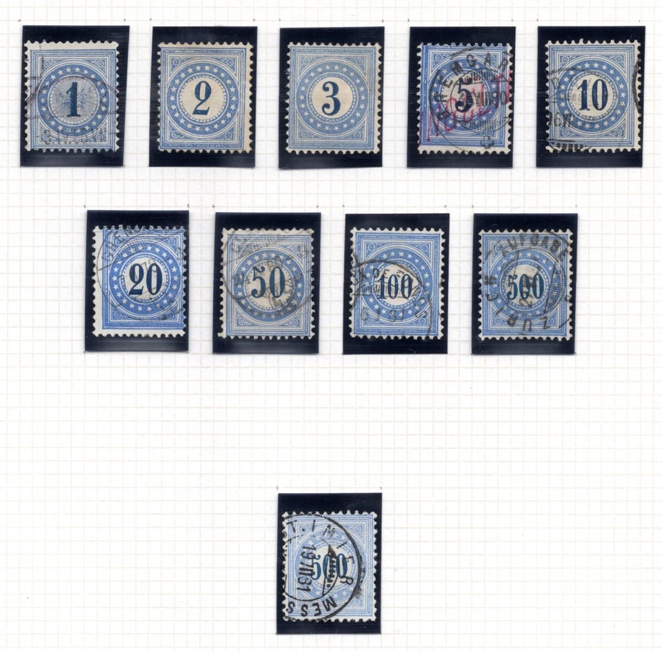 SWITZERLAND 1878 POSTAGE DUES SCOTT #J1A-J9A COMPLETE SET INCLUDES EXTRA 500c. - Image 1 of 1