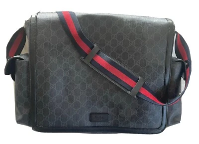 GG gucci Supreme Monogram Web Messenger Diaper Bag Black Grey - Image 1 of 4