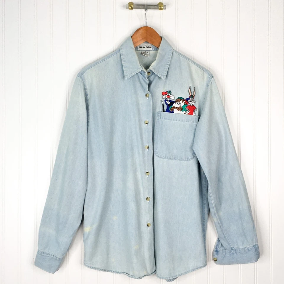 Camisa masculina Jerry Leigh Looney Tunes azul manga longa bordada M - Imagem 1 de 4