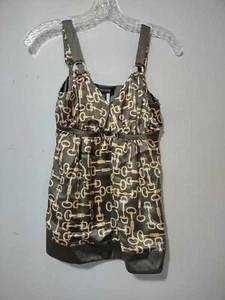VTG Y2K Bebe Silk Tunic Top Womens XS Horsebit Print Chain V Neck Blouse - Picture 1 of 4