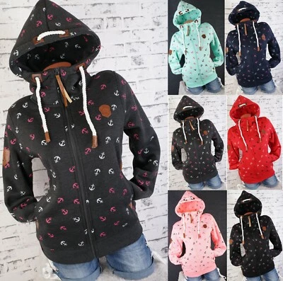 Damen Sweat Jacke Kapuze Hoodie Fleece gefüttert Übergangsjacke Maritim S - 3XL - Bild 1 von 4