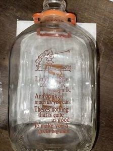 Crescent Little Boy Blue Poem Glass Dairy Jug Bottle RARE GALLON SQUARE Vintage - Picture 1 of 18