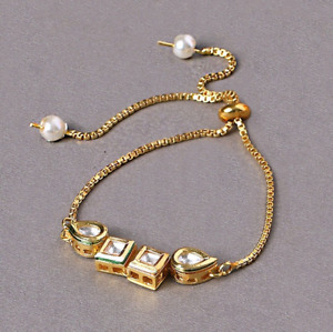 Indian Ethnic Gold Plated Kundan Bollywood Fashion Adjustable Bracelet Jewelry