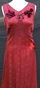 Vintage handmade 1930s wine red satin velvet flowers art deco dress - Picture 1 of 24