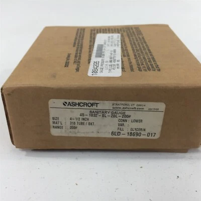 Ashcroft 45-1032-SL-20L-200# Sanitary Gauge 4-1/2" 0-200PSI Filled - Image 1 of 4