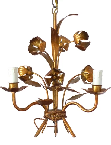 HANS KOGL styl Gorgeous Gilded Chandelier Roses Ceiling 70's Regency Mid Century Cover