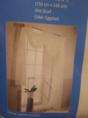 1 Sheer Window Curtain Scarf Fabric Panel 59" x 216" Grey L Scarf Eggshell - Image 1 of 4