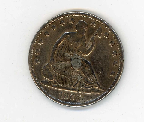 1866-S Seated Liberty 50c Mintage 60K RARE NO MOTTO Cover