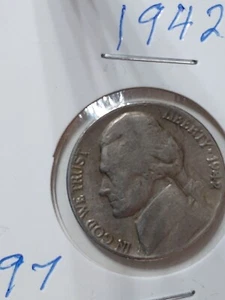 Rare 1942 Jefferson Nickel No Mint Mark War Time Possibly 35% Silver  - Picture 1 of 2