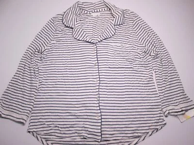 NWT Shimera Womens Size L Pajama Shirt White/Navy Striped Chest Pocket Buttons - Image 1 of 4