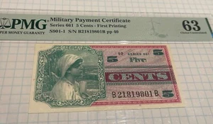 Military Payment Certificate, 5 Cents Series 661 Military Payment Certificate - Picture 1 of 4