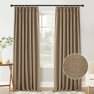 Natural Linen Pinch Pleated Blackout Curtains, Full Light Blocking Burlap Dra... - Picture 1 of 8