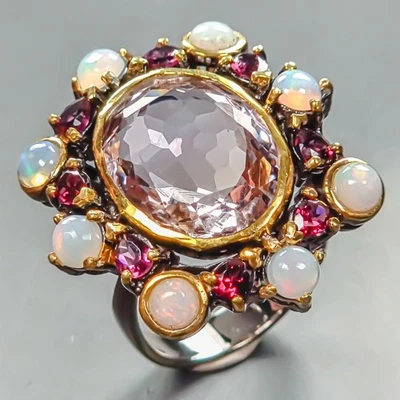 Anillo ametrino natural con piedras preciosas de plata de ley 925 talla 8/R444229 Foto 1 de 4