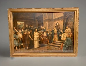 MIHALY MUNKACSY “Cristo delante de Poncio Pilato” impresión antigua enmarcada 16x24 - Imagen 1 de 13