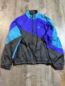 Nike Vintage Windbreak Zip Up Trainingsjacke Blau Lila Schwarz Colorblock Größe M - Bild 1 von 7