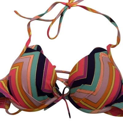 Top de bikini acolchado con corbata multicolor Victoria's Victoria Secret 32B - Usado en Excelente Condición Foto 1 de 4