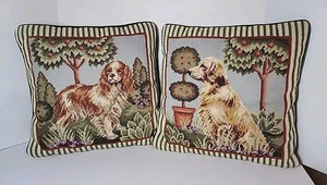 Vintage Cocker Spaniel & Golden Retriever Needlework Pillows - Picture 1 of 9
