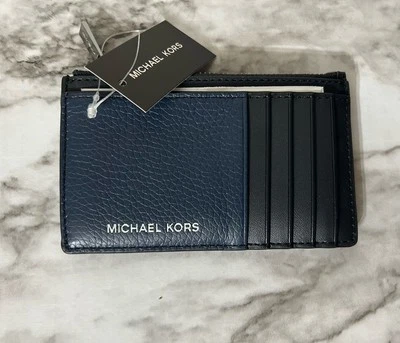 Michael Kors Cooper Slim Pebbled Leather Zip Wallet - Navy Blue and Black - Image 1 of 4
