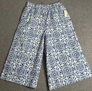 Maeve Women's M Wide Leg Cropped Pants Anthropologie Cotton Moroccan Tile NWT - Picture 1 of 16