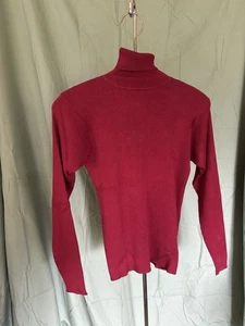 Vintage 90s 100% Silk Maroon Fine Knit Long Sleeve Turtleneck Sweater M Y2K - Picture 1 of 8