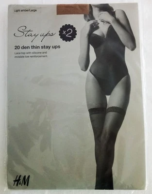 2 Paar H & M Stay Ups Halterlos Feinstrümpfe 20 DEN Gr. L,Natur-braun Neu - Bild 1 von 3