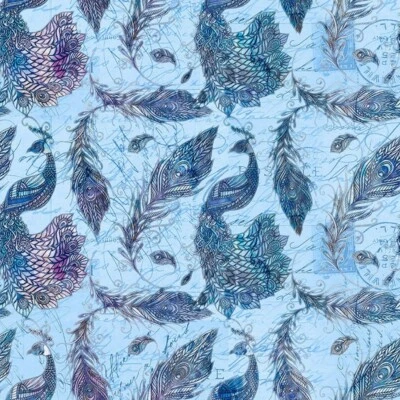 Tela 100 % algodón azul plumas de pavo real belleza emplumada por yarda Foto 1 de 2