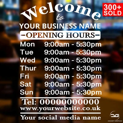 CONCEPT GRAPHICS Custom Personalised Opening Times/Hours of Business Window Wall Vinyl Sign Decal