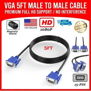 Vga Cable Video Male to Male for PC Monitor TV - SVGA 15 Pin Cord Full HD 1080p - Picture 1 of 8