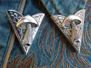 Handcrafted Mushroom 925 Silver Western Cowboy Dancewear Gothic Mens Collar Tips - Picture 1 of 3