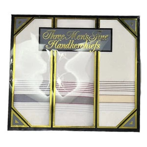 Vintage 3 Pack Men's Fine Handkerchiefs JC Penney Blue Wine Natural Stripes - Picture 1 of 2