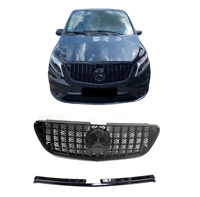 Calandre Mercedes Vito w447 2014 à 2024 full noir avec logo 3D - Photo 1/4