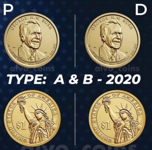 G. Bush Presidential 2020 $1, sin circular Juego de 4 monedas como nuevas P&D tipo A&B.Monedas de rollos - Imagen 1 de 12
