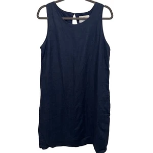 28 Palms Linen Dress Womens L Sleeveless Shift Navy Blue Pockets Lined Office - Picture 1 of 7