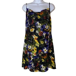 Urban Outfitters Velvet Floral Slip Dress Y2K Goth Mallory Black Cowl Neck L - Picture 1 of 9