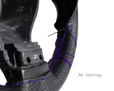 Para Rover 200/25 Negro Cuero Perforado Cubierta para Volante Violeta Pegatina - Imagen 1 de 2