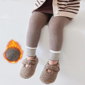 Kids Baby Girls Winter Warm Leggings Pants Trousers 0-4 Years Stripe - Picture 1 of 24