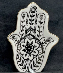 Keramik Blumen Ring Schmuck Halter Schale Schmuck Waschtisch Schwarz Weiß Goldrand - Bild 1 von 8