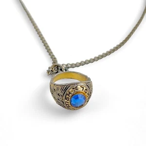 High School Ring Anhänger Halskette Charm blauer Stein Vintage - Bild 1 von 8