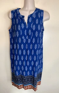 Vestido recto estampado sin mangas Ann Taylor LOFT azul, blanco, óxido - rayón talla SP - Imagen 1 de 5